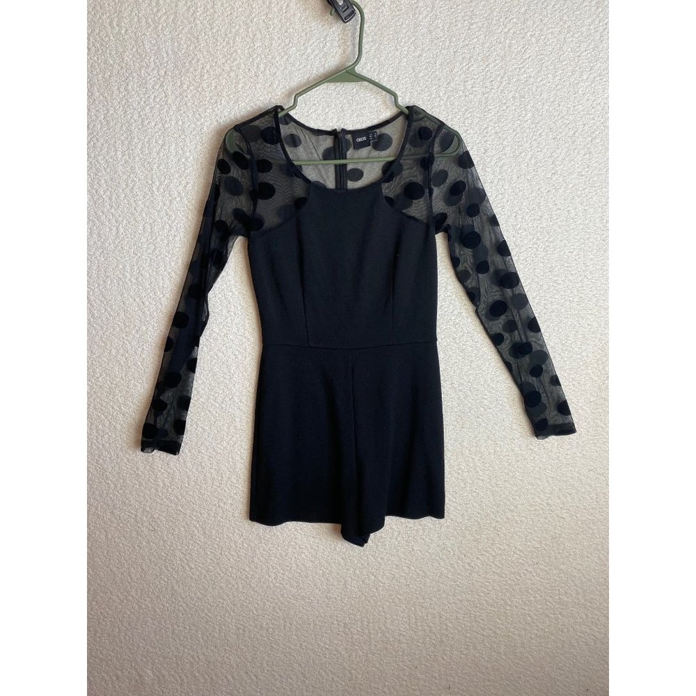 Asos Black Polka Dot Sheer Long Sleeve Mini Romper Size 4